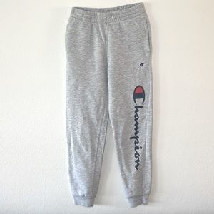 Kids grey lined Champion athletic sweatpants with side pockets unisex